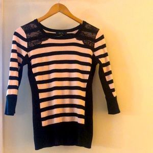 BCX Light Pink and Black Sweater with Lace